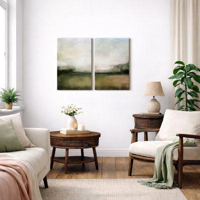 «Minimal Landscape», œuvre d'aquarelle vert pâle, photos murales minimalistes simples et classiques, impression sur toile encadrée, ensemble de 2 pièces d'art mural