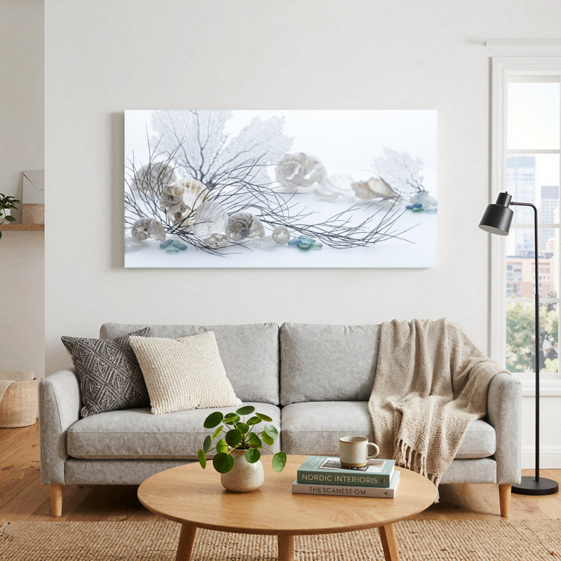 Seashell Branch, impression sur toile, ensemble de 1, L 48 po x H 24 po, Toile tendue