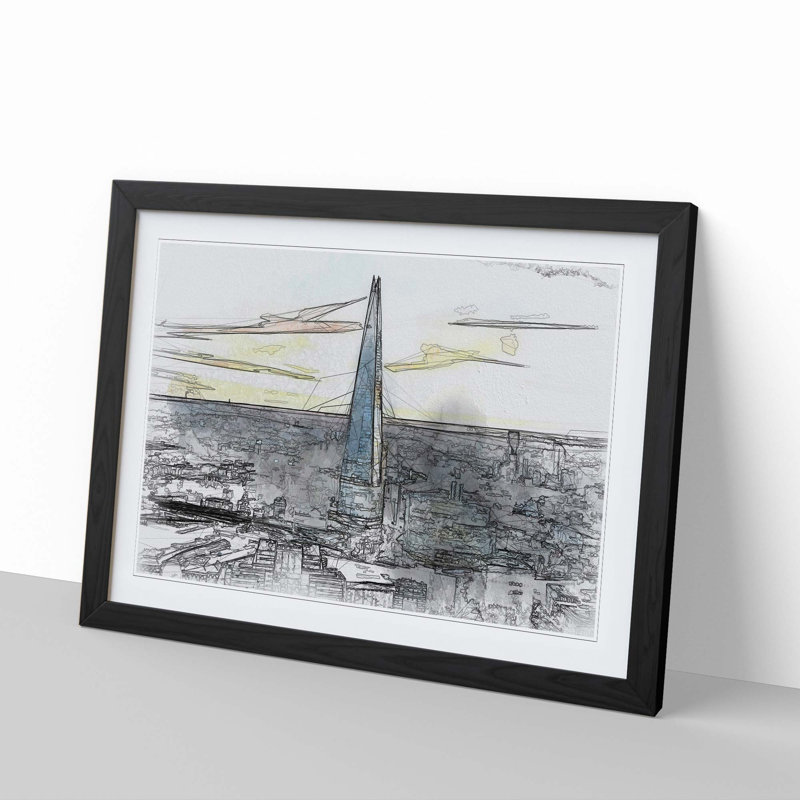 The Shard London England Skyline in Abstract - Framed Print, 50cm H x 76cm W x 2cm D, Black