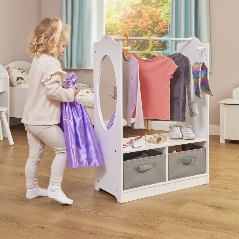  White Wooden Dress Up Unit With Grey Storage Boxes Wardrobe