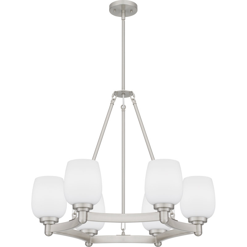 6 - Light Dimmable Wagon Wheel Chandelier, Brushed Nickel