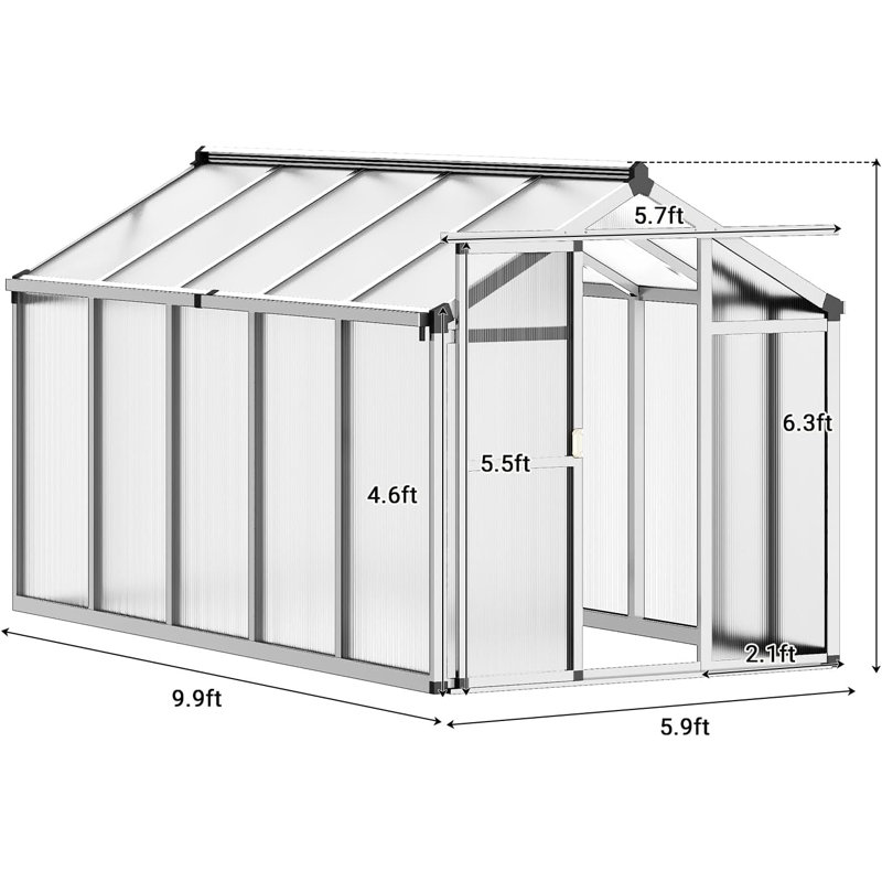 Polycarbonate Greenhouse, Winter Greenhouses For Outdoors,Outdoor Greenhouse With Roof Air Vent, Heavy Duty Walk-In Aluminum Green House For Outside Garden Backyard