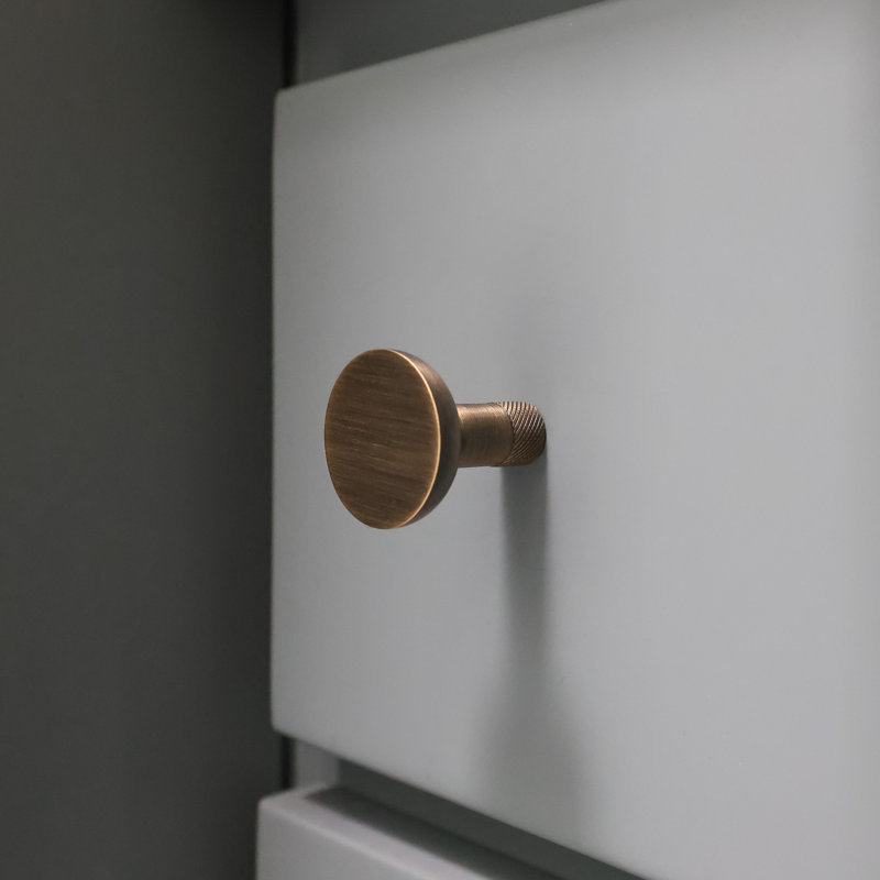 Knurled Cabinet Knob, Aged Brass