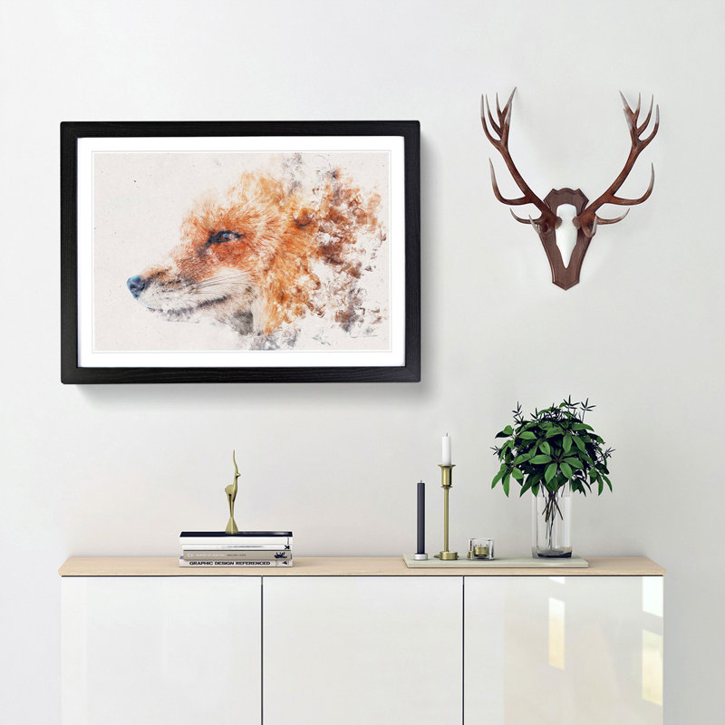 Profile of a Red Fox - Framed Print, 62cm H x 87cm W x 2cm D, Black Framed