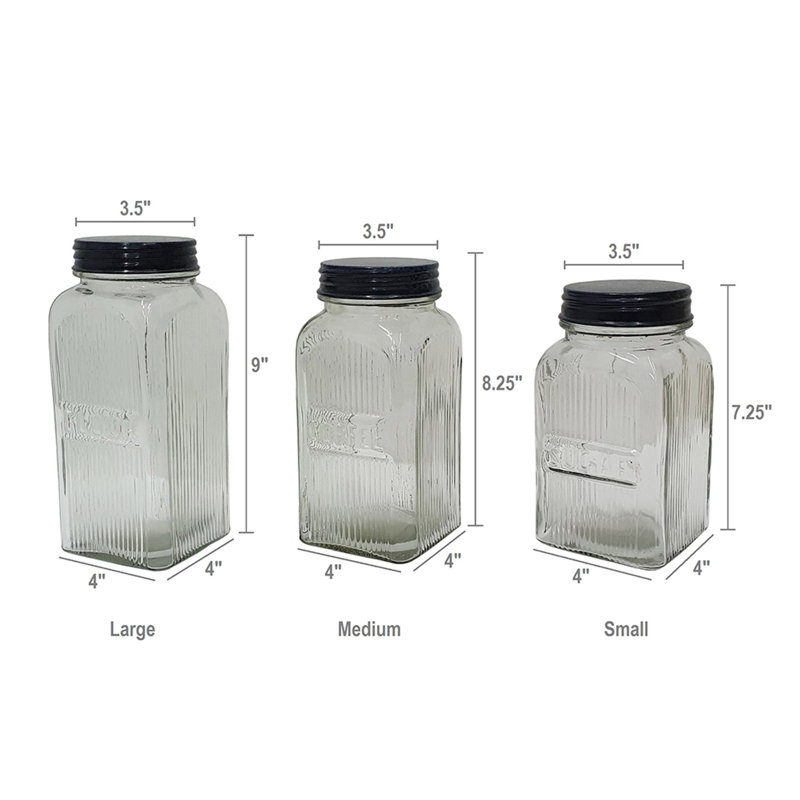 Ensemble de 3 pots décoratifs Daisy, verre, couvercles en fer 8 9 10 pouces