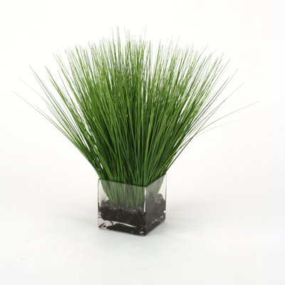 17'' Faux Onion Grass Grass in Glass Decorative Vase