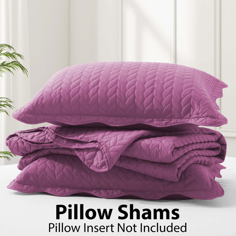 Embossed Microfiber Quilt Coverlet Set, King ( 106 Inc x 96 Inc ), Purple