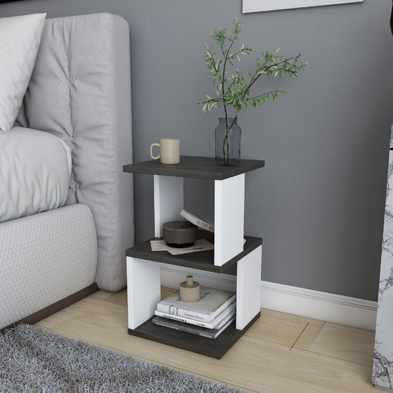 Carter Ergonomic Nightstand, Dark Oak/White