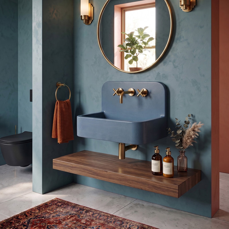 Newterra Handmade Concrete Wall/Vessel 22" Bathroom Sink, Galaxy, 3 Hole