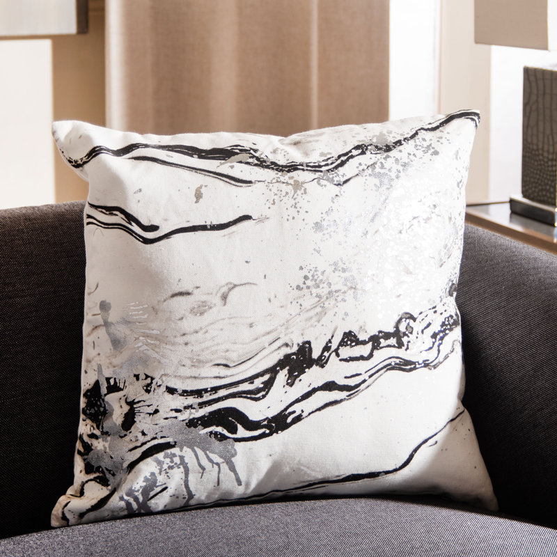 Pipin Beige and Black Abstract Square Throw Pillow
