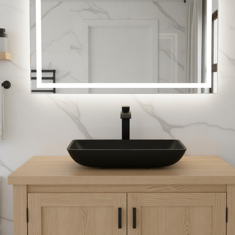 Interbath 13 " Glass Rectangular Bathroom Sink with Faucet