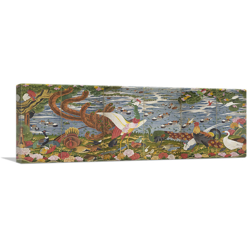 "Animaux dans le jardin de fleurs" par Jakuchu Ito, reproduction d'art sur toile panoramique, H 20 po x l 60 po x P 1,5 po