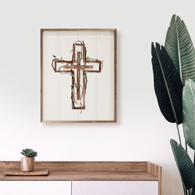 Wooden Cross Border With Greenery Vine