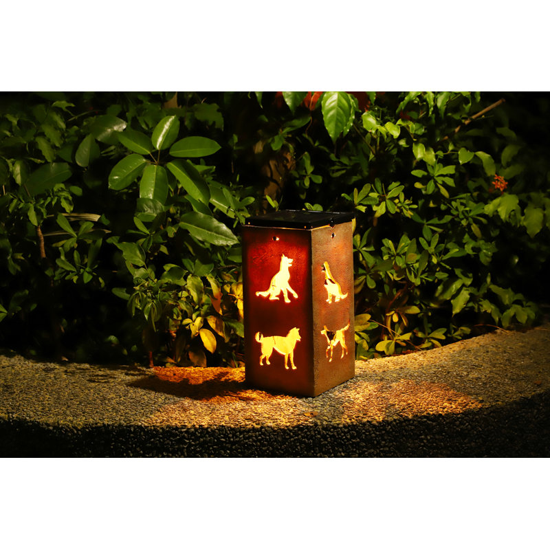 Brown Plastic Solar LED Outdoor Lantern with Dog Silhouettes