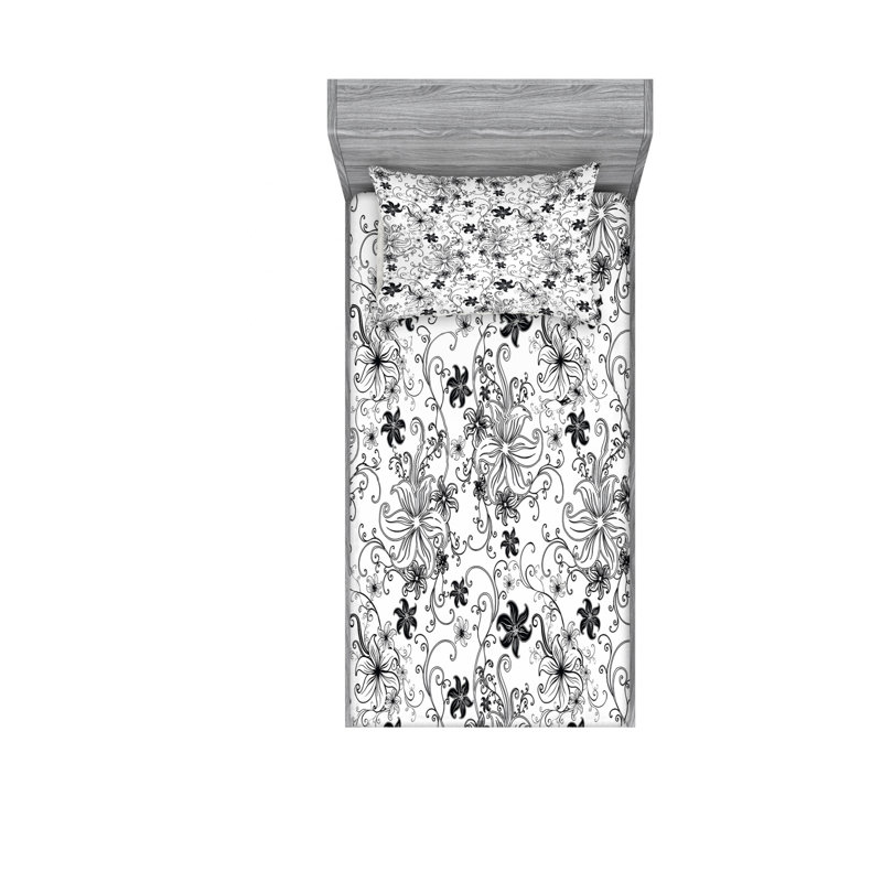 Ensemble de draps à motif floral, Ensemble de draps pour lit simple TG avec drap-hou