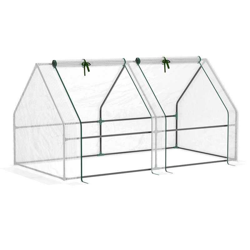Portable Mini Greenhouse, Outdoor Garden With Large Zipper Doors And Water/UV PE Cover, 6' X 3' X 3', White, White
