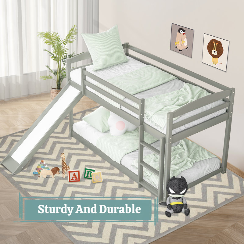 Sturdy Wood Bunk Bed With Ladder And Slide - Safe, Space-Saving And Fun For Kids - No Box Spring Required - Easy Assembly