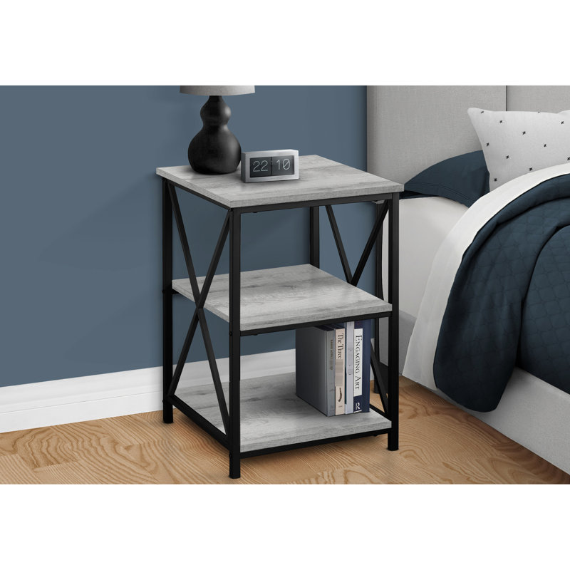 Grey Laminate Side Table With Black Metal Legs For Space Saving 3 In And Black, Adds Functionality To Any