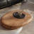 Alyson Organic Pebble Low Profile Coffee Table with Rotating Walnut Veneer Top, Dual-Tier Asymmetrical Center Table for Living Room