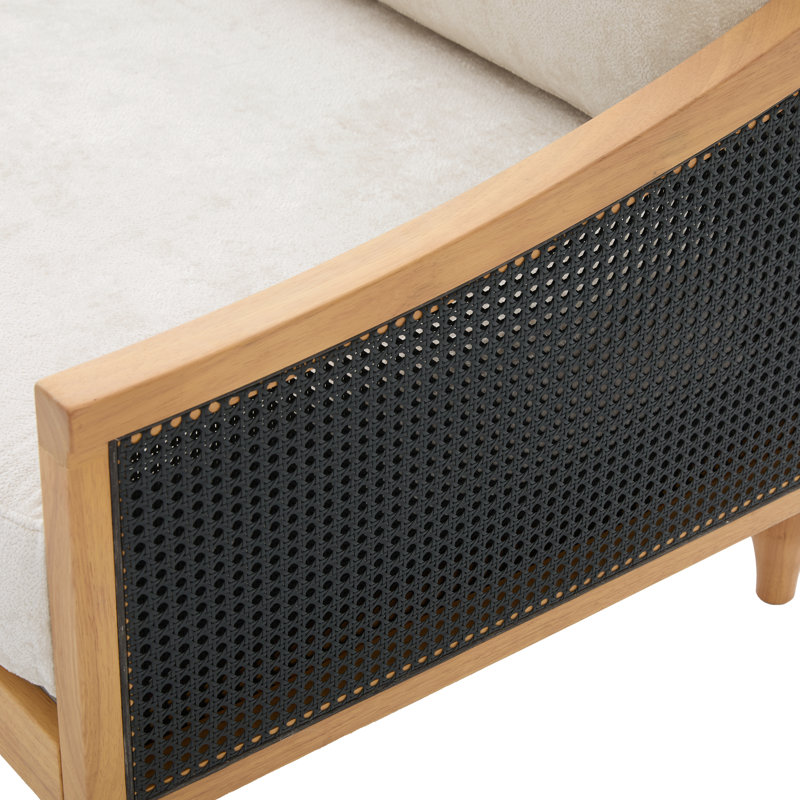 Elara Mid-Century Modern Rubberwood Loveseat Sofa with PE Rattan Armrests, Black/Natural