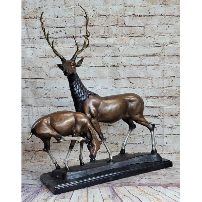 Bronze Sculpture of Elk Reindeer Deer Stag Buck & Fawn - Wildlife Decor Original Art