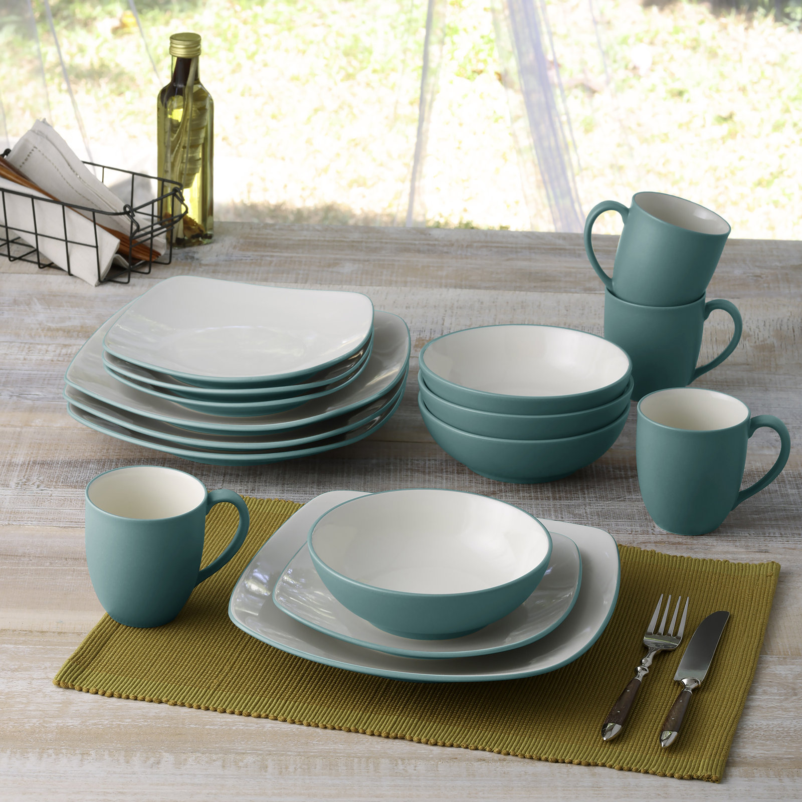 Noritake Colorwave Square Dinner Plates, 10-3/4", Turquoise