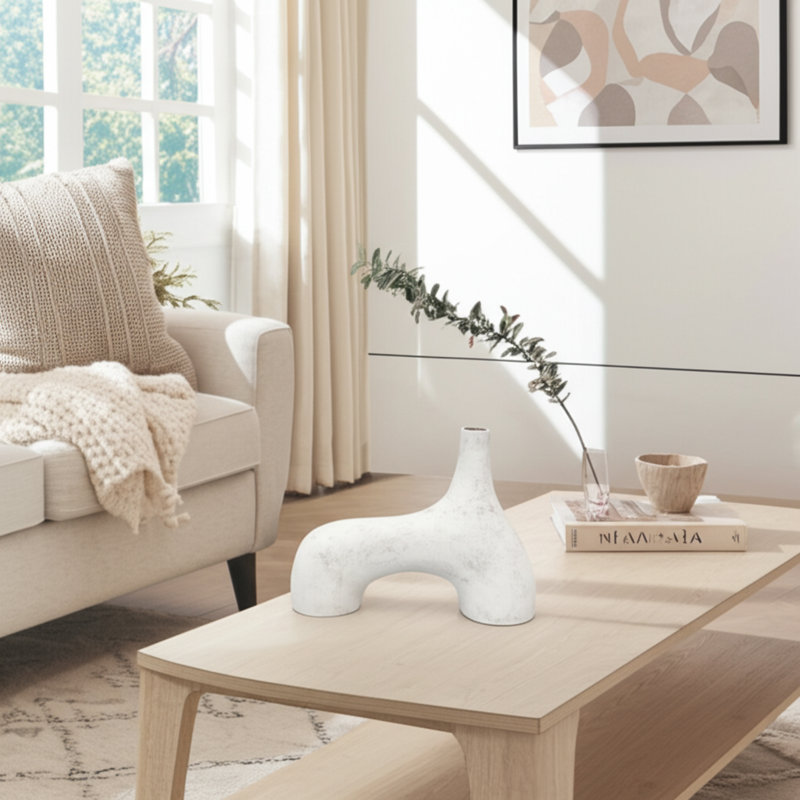Décoration sculpturale moderne en métal pour vase en métal - ivoire 10 po