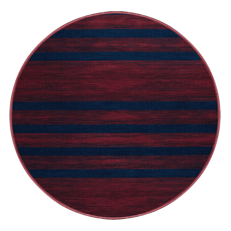 Tapis rouge à rayures horizontales lavable à la machine, Rond 6 pi