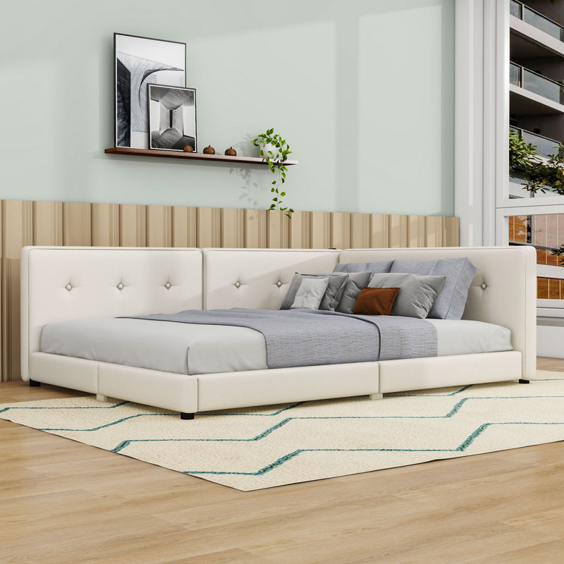 Upholstered Platform Bed with USB Ports, Queen