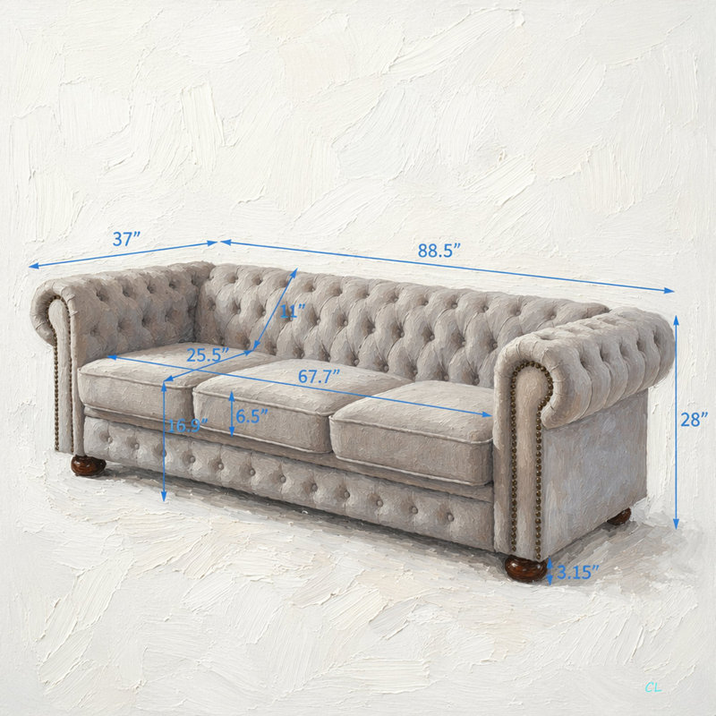 Canapé Chesterfield en tissu de lin