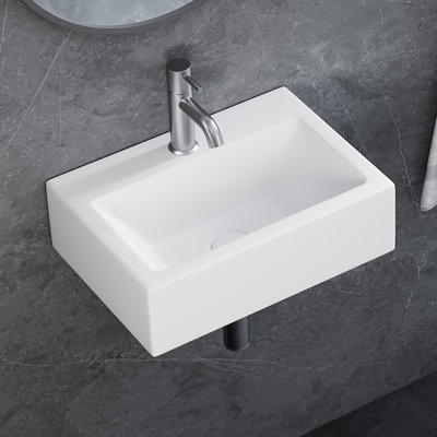 17" W x 12" D Crisp White Ceramic Rectangular Wall-Mount/Vessel Bathroom Sink
