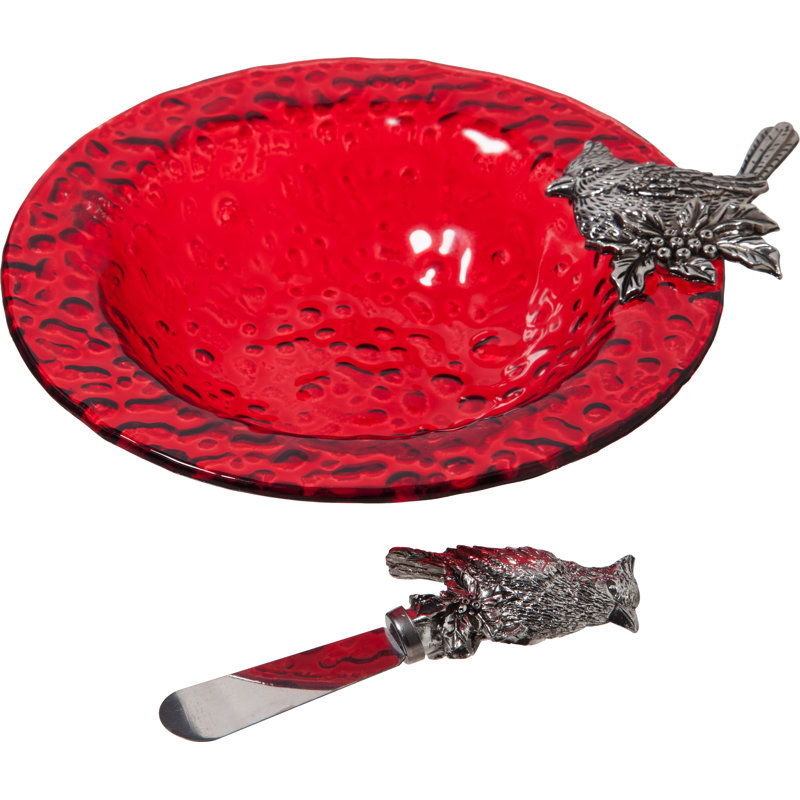 Bol et porte-verres de service en verre cardinal de noël