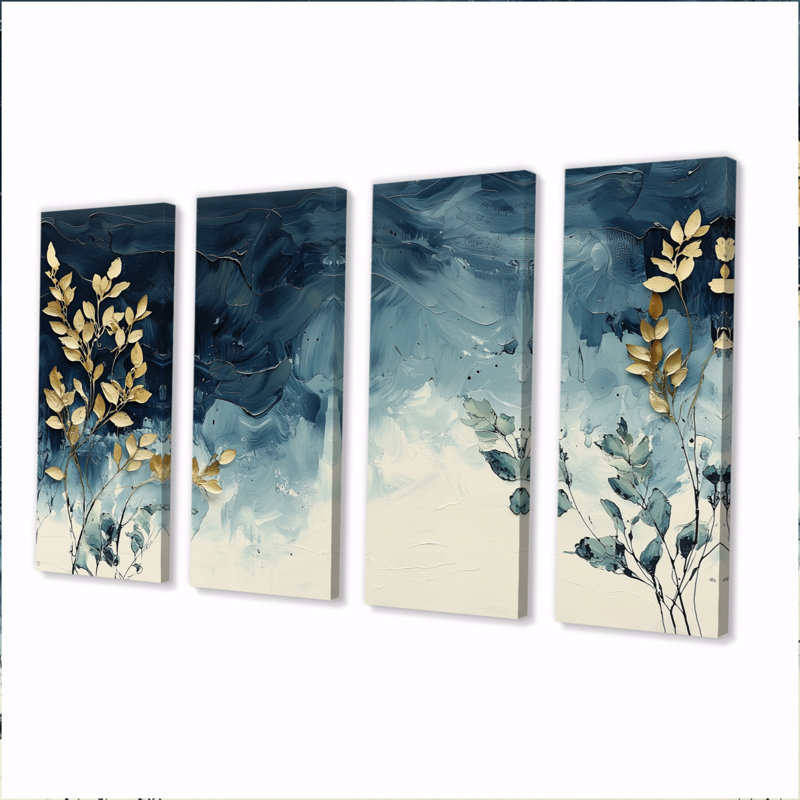 «Blue and White Ferns Whispers In The Wild I», ensemble d'art sur toile, H 32 po x l 64 po