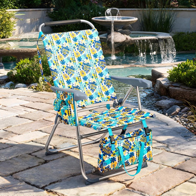 Chaise de plage pliable pour adultes, structure en aluminium avec dossier inclinable 7 positions, assise de 43 cm (17 pouces), capacité de charge de 120 kg (265 lb).