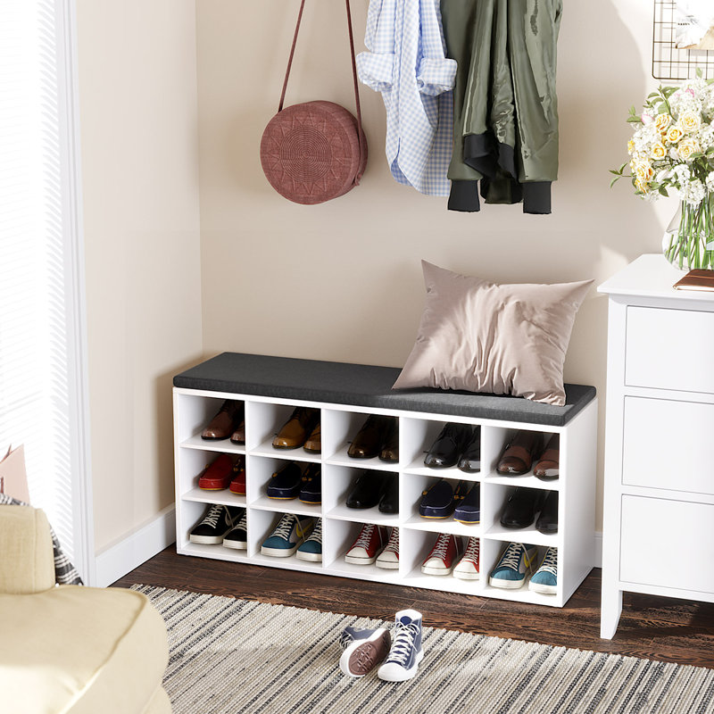 Jurina 15 Pair Shoe Storage Bench, White/Grey