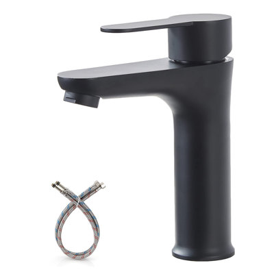 Robinet de salle de bain un trou noir mat Tayanuc, robinet de meuble-lavabo en acier inoxydable à poignée simple pour lavabo de salle de bain avec tuyaux d'alimentation en eau
