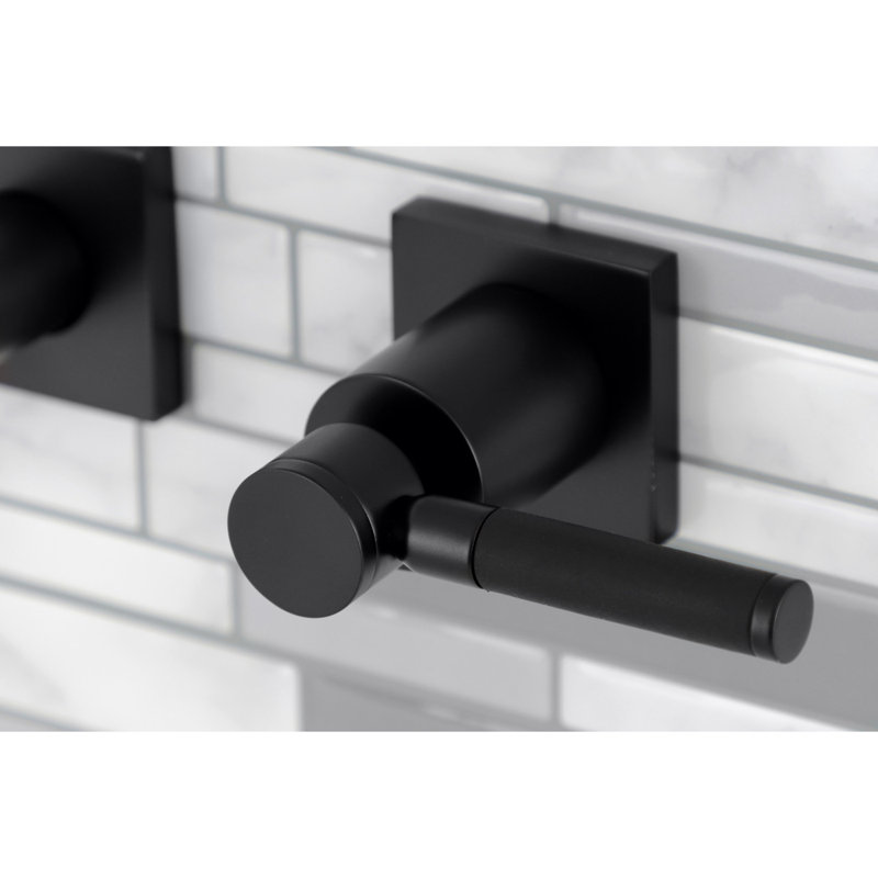 Kingston Brass Concord Two-Handle 3-Hole Wall Mount Bathroom Faucet, Matte Black, Lever Wrap
