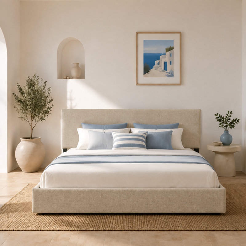 4 Drawers Storage Upholstered Bed, Beige, King