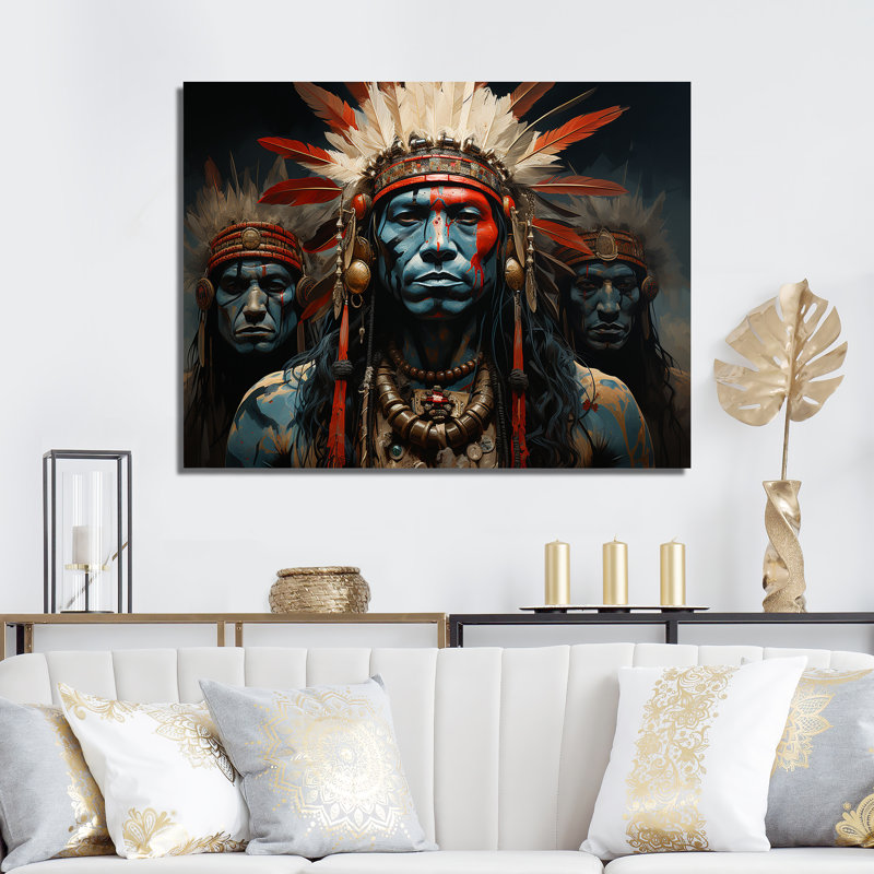 Native War Traditional Warrior sur toile, H 34 po x l 44 po x P 1,5 po, Toile tendue