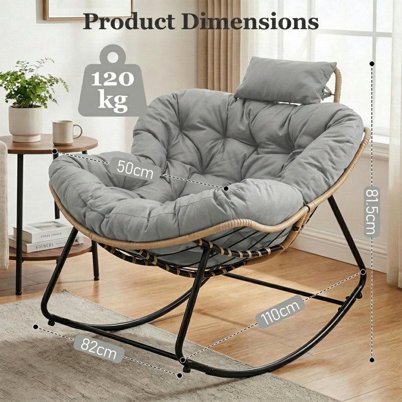 Eggshell Rocking Chair, Tech Fabric, Light Grey