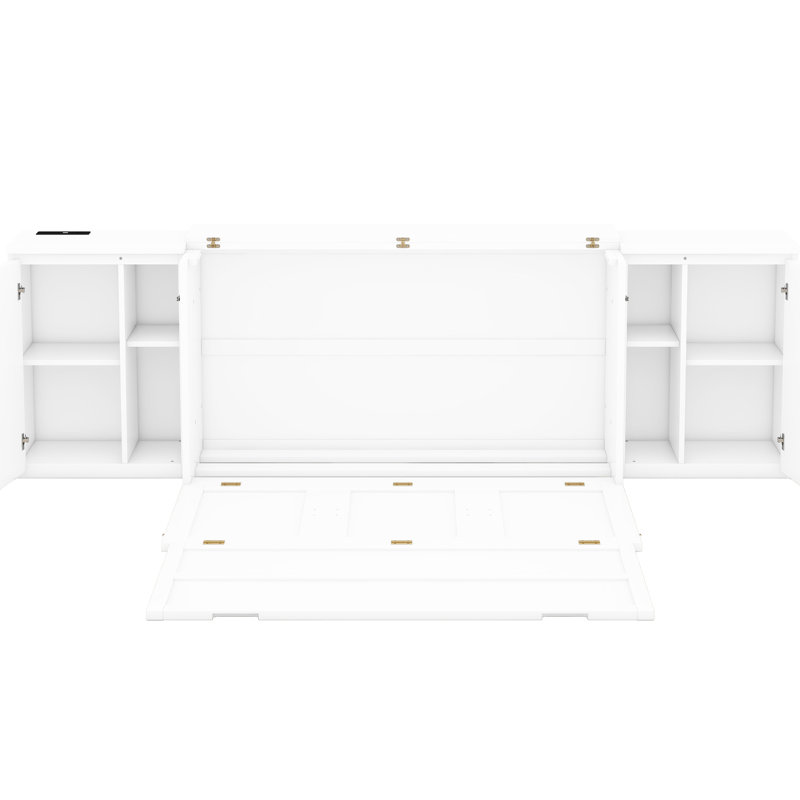 Grand lit avec rangement et ports - Pratique pour le bureau à domicile, Grand lit, Blanc