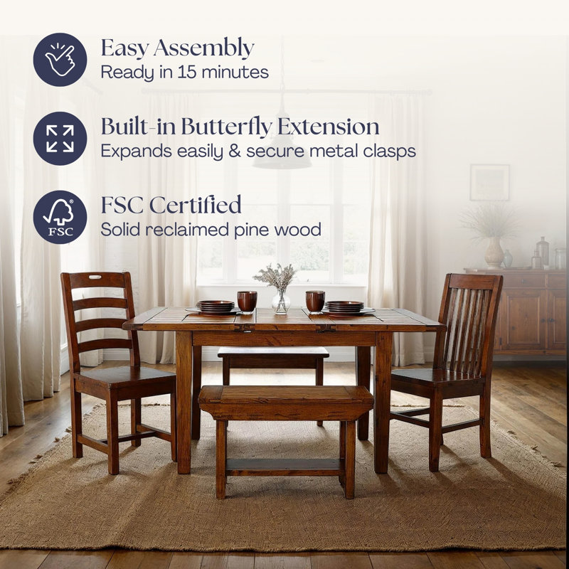 Centerville Solid Wood Pine Extendable Dining Table, African Dusk, 30.5'' H x 55'' W x 35'' D