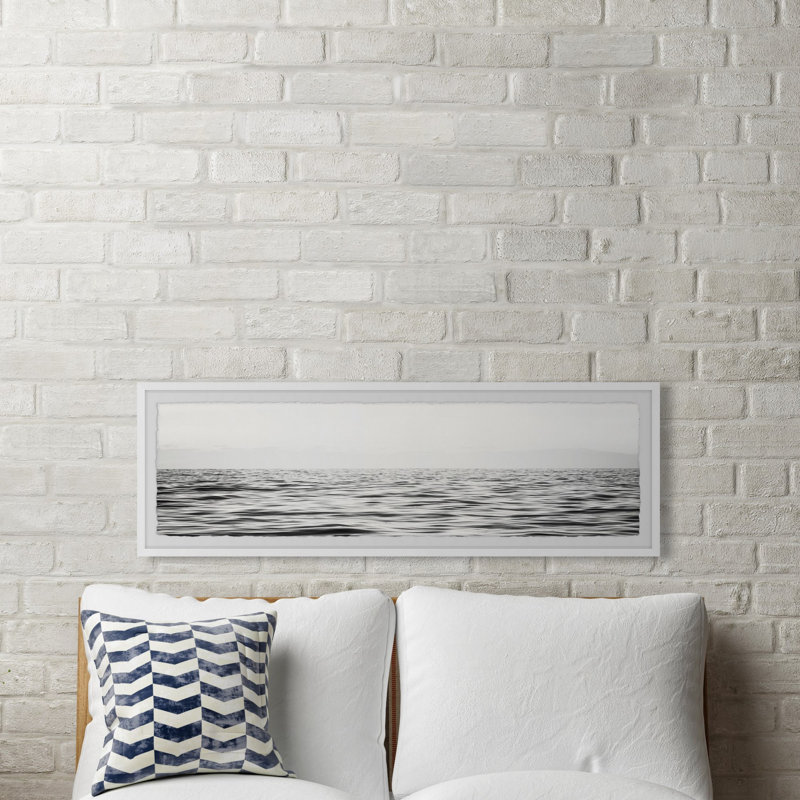 Black And White Sea - Single Picture Frame Panoramic Painting, 25cm H x 76cm W x 3.81cm D