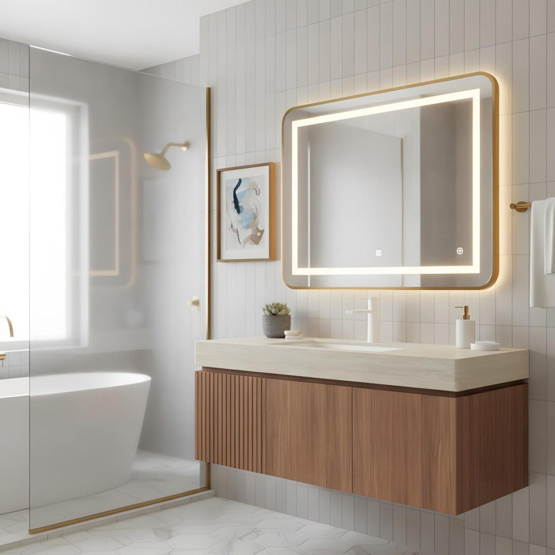 Meuble-lavabo mural 48 po avec lavabo, Espresso, Travertin Roma