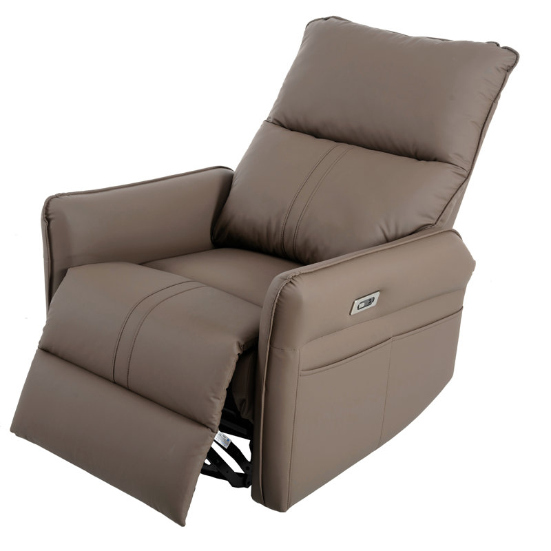Fauteuil inclinable et berçant en similicuir pivotant avec ports USB, Brun