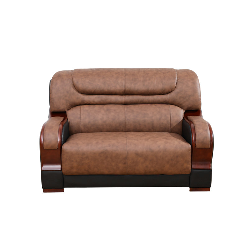 Diti 57" Wide Genuine Cowhide Leather Loveseat, Brown Genuine Leather