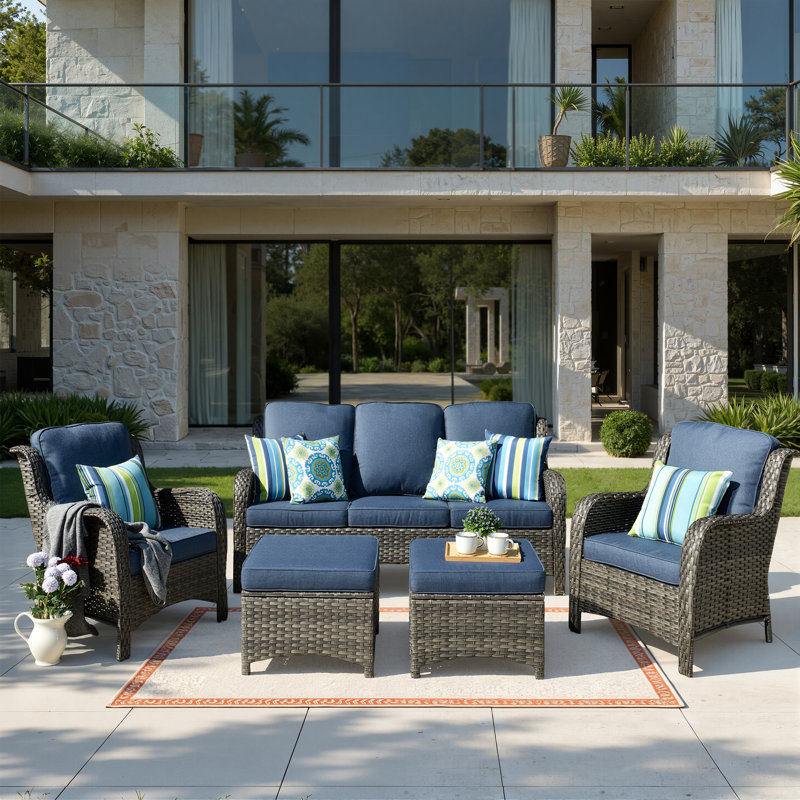 Amanda 5 - Person Patio Conversation Set with Cushions - Thumbnail 2