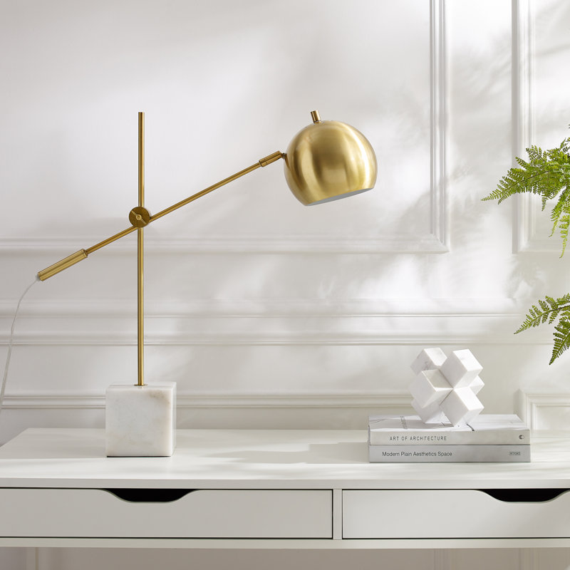 Lampe de bureau en métal Grabriela, Laiton, Blanc