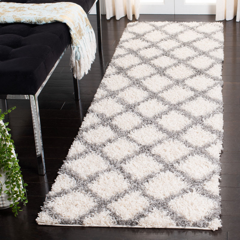 Tapis ivoire à motif géométrique Simuel, Tapis de couloir 2 pi 3 po x 6 pi