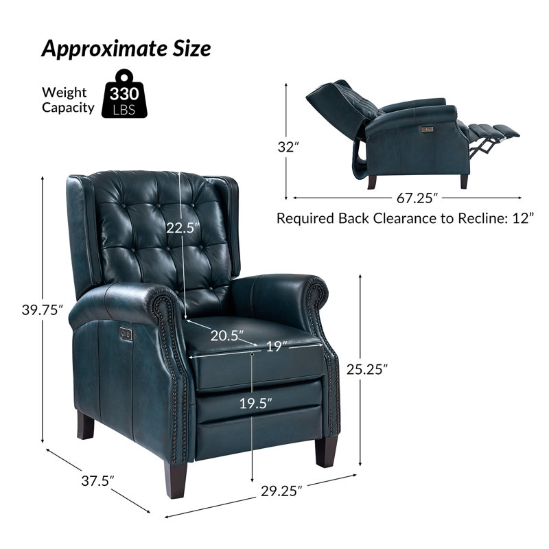 Martina 29.25''W Waxed Leather Power Recliner with Solid Wood Legs(Set of 2), Navy